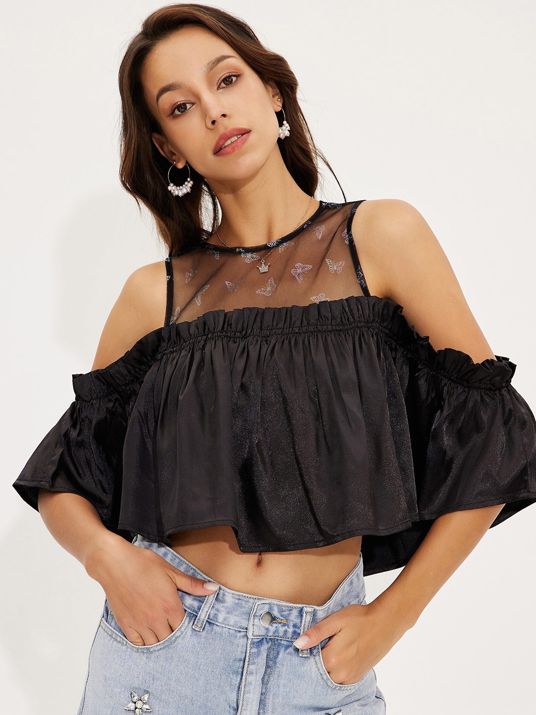 

URBANIC Black Bardot Crop Top