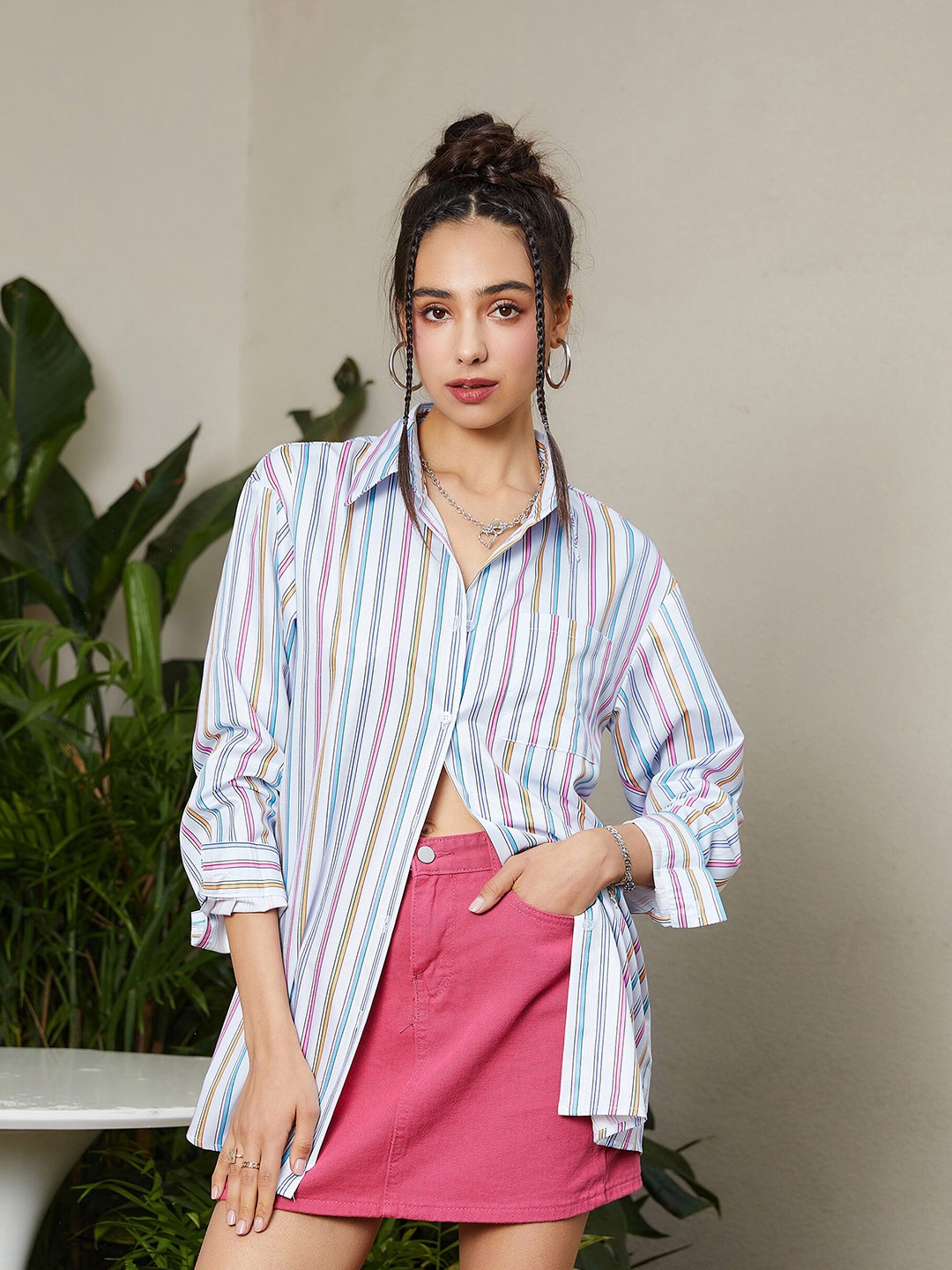 

URBANIC Multicoloured Striped Shirt Style Top, Multi