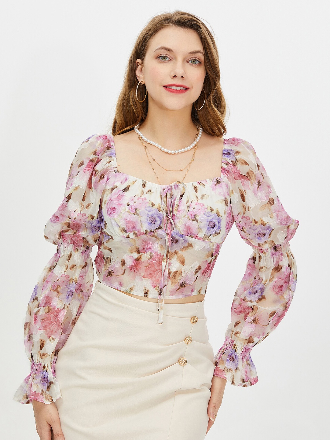 

URBANIC Pink Floral Print Top