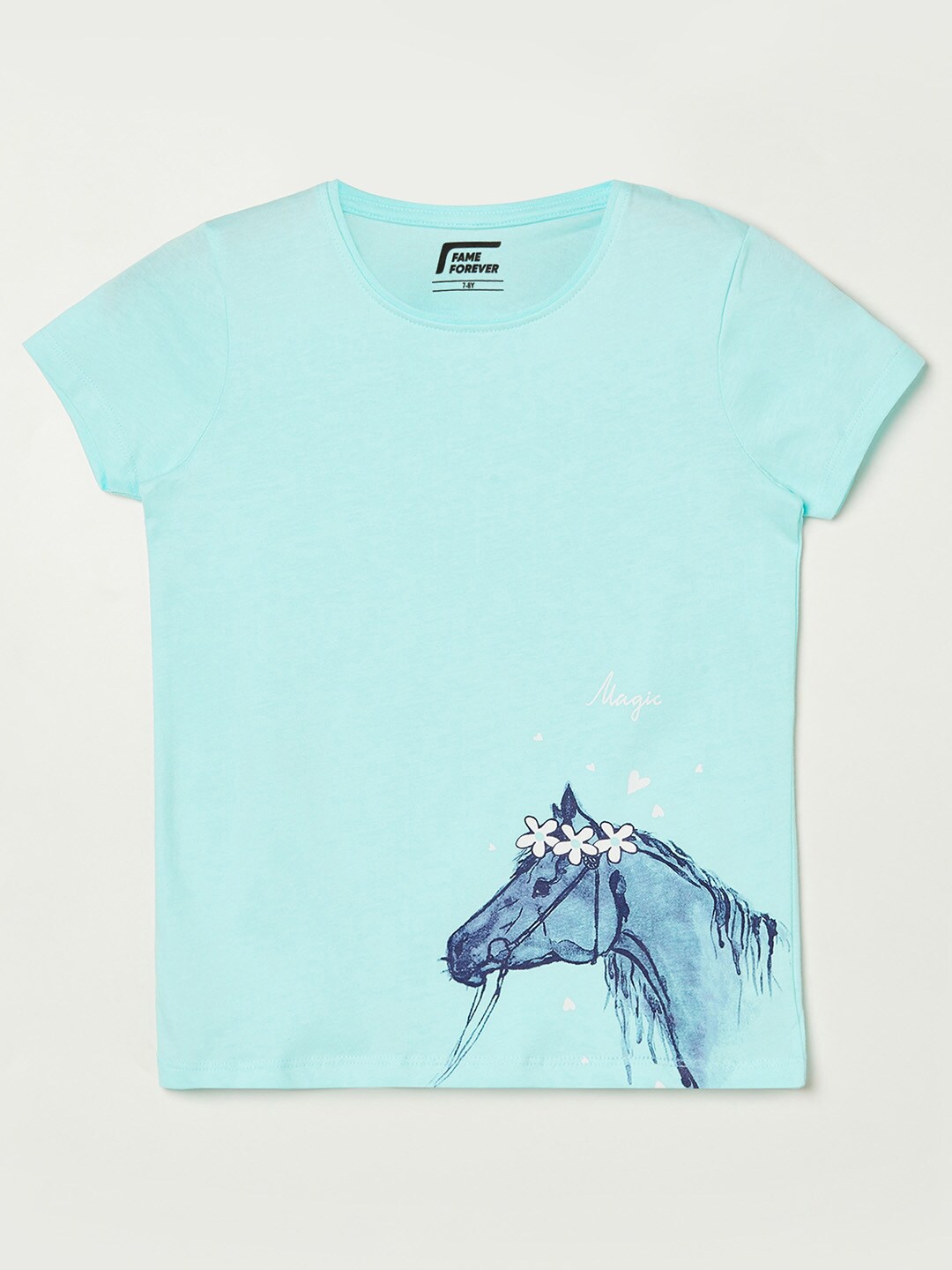 

Fame Forever by Lifestyle Girls Blue & blue glass Printed V-Neck Pure Cotton T-shirt