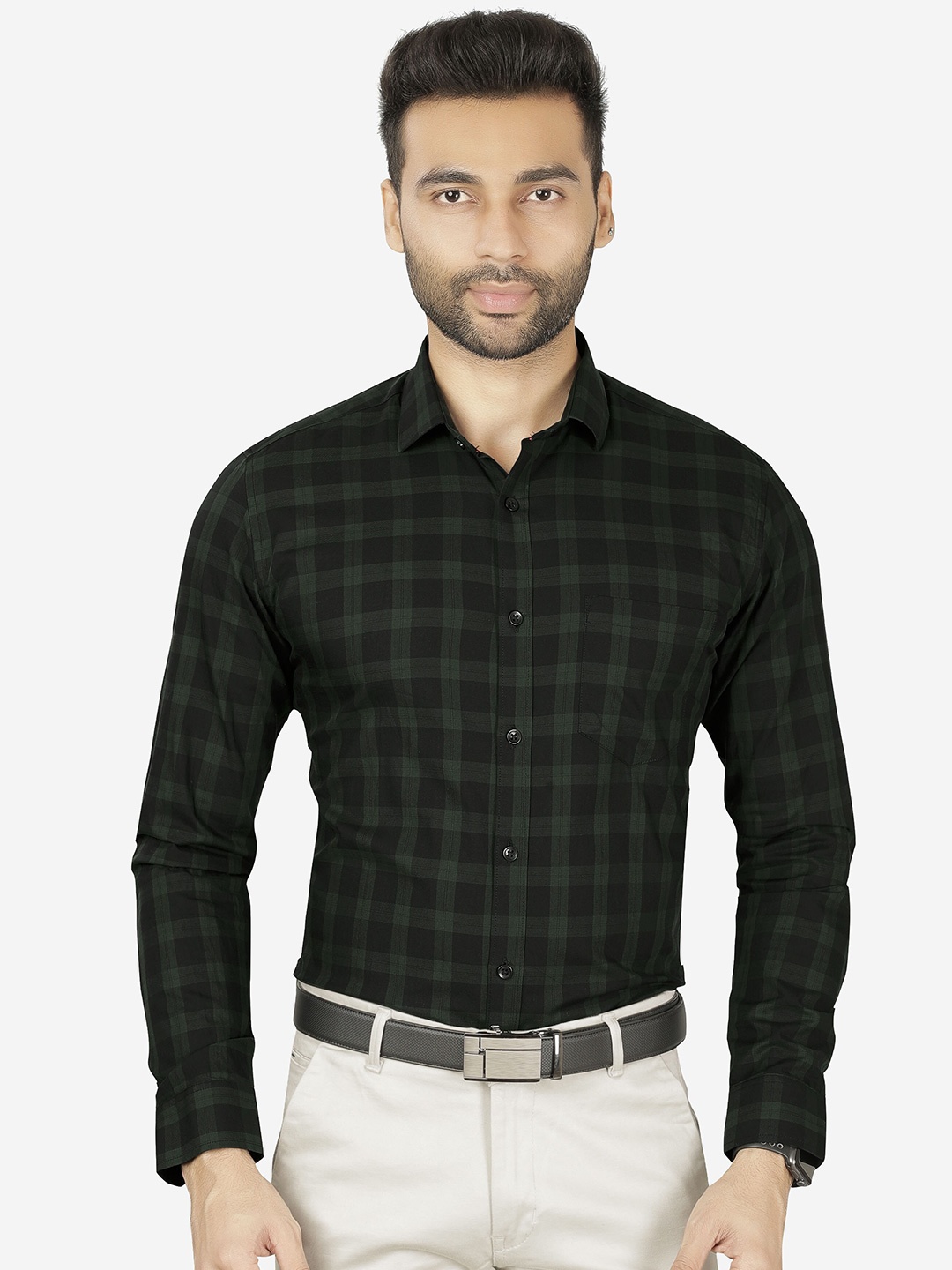 

5TH ANFOLD Men Black Slim Fit Tartan Checks Checked Formal Shirt