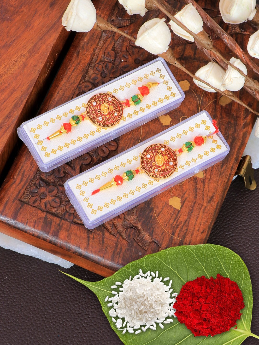 Crunchy Fashion Red Rakhi With Roli & Chawal
