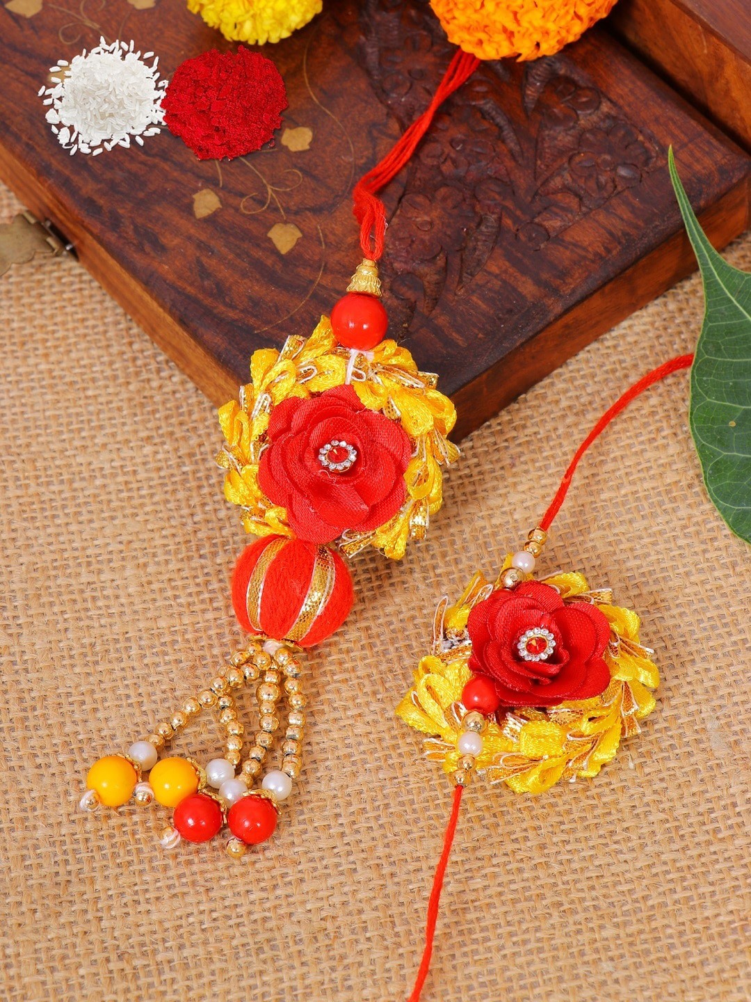 

Crunchy Fashion Set Of 2 Yellow & Red Bhaiya Bhabhi Rakhis
