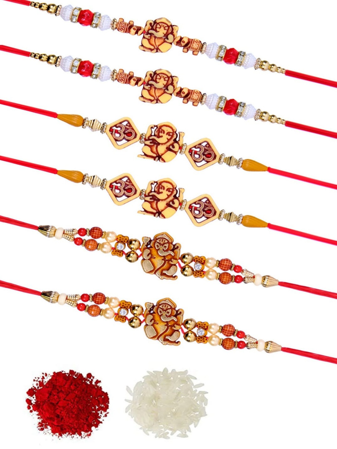 

Crunchy Fashion Set of 6 Rakhi With Roli Chawal & Tilak Set, Multi