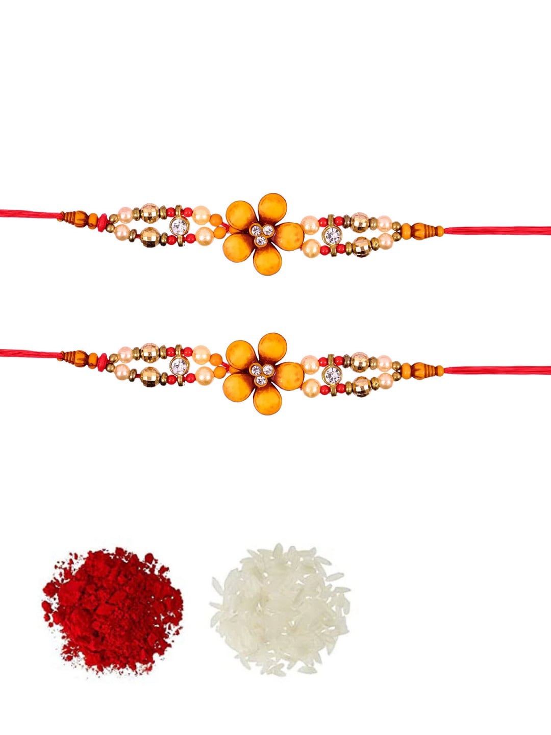 

Crunchy Fashion 2 Piece Floral Fancy Designer Thread Rakhi Set, Multi