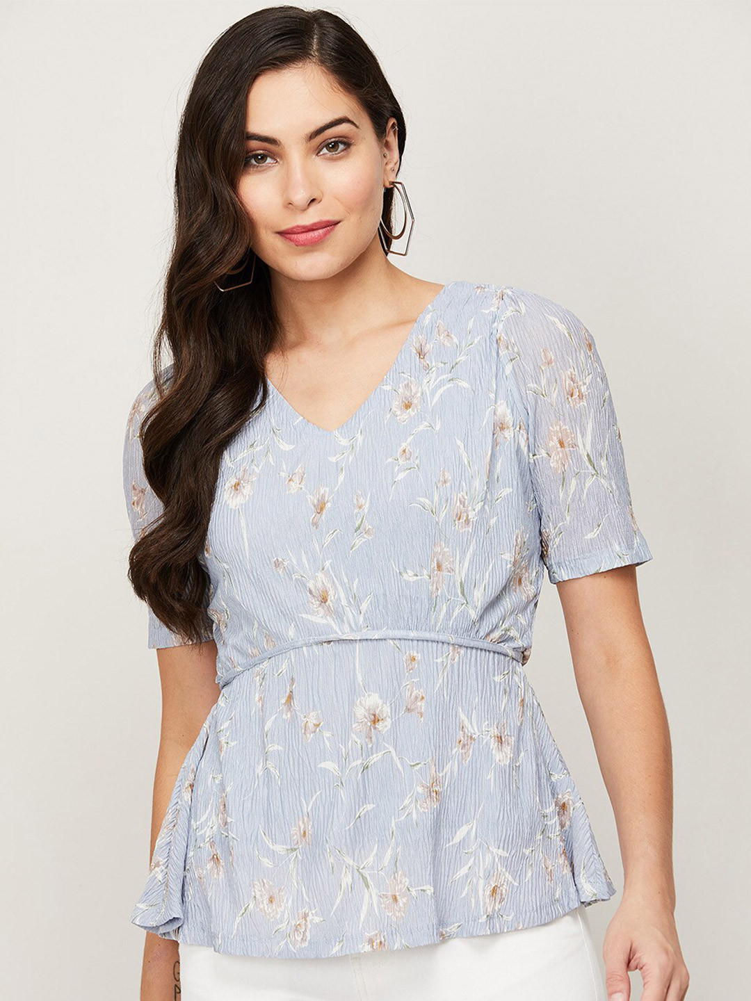 

CODE by Lifestyle Blue & lilac hint Striped Cinched Waist Top