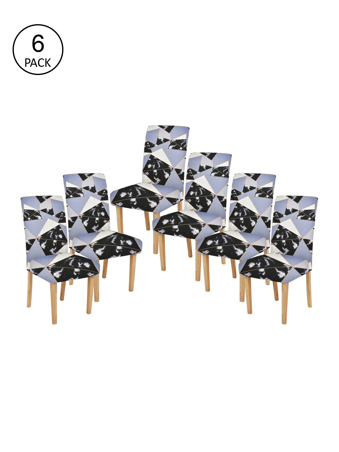 

MULTITEX Set Of 6 Grey & Blue Printed Chair Covers