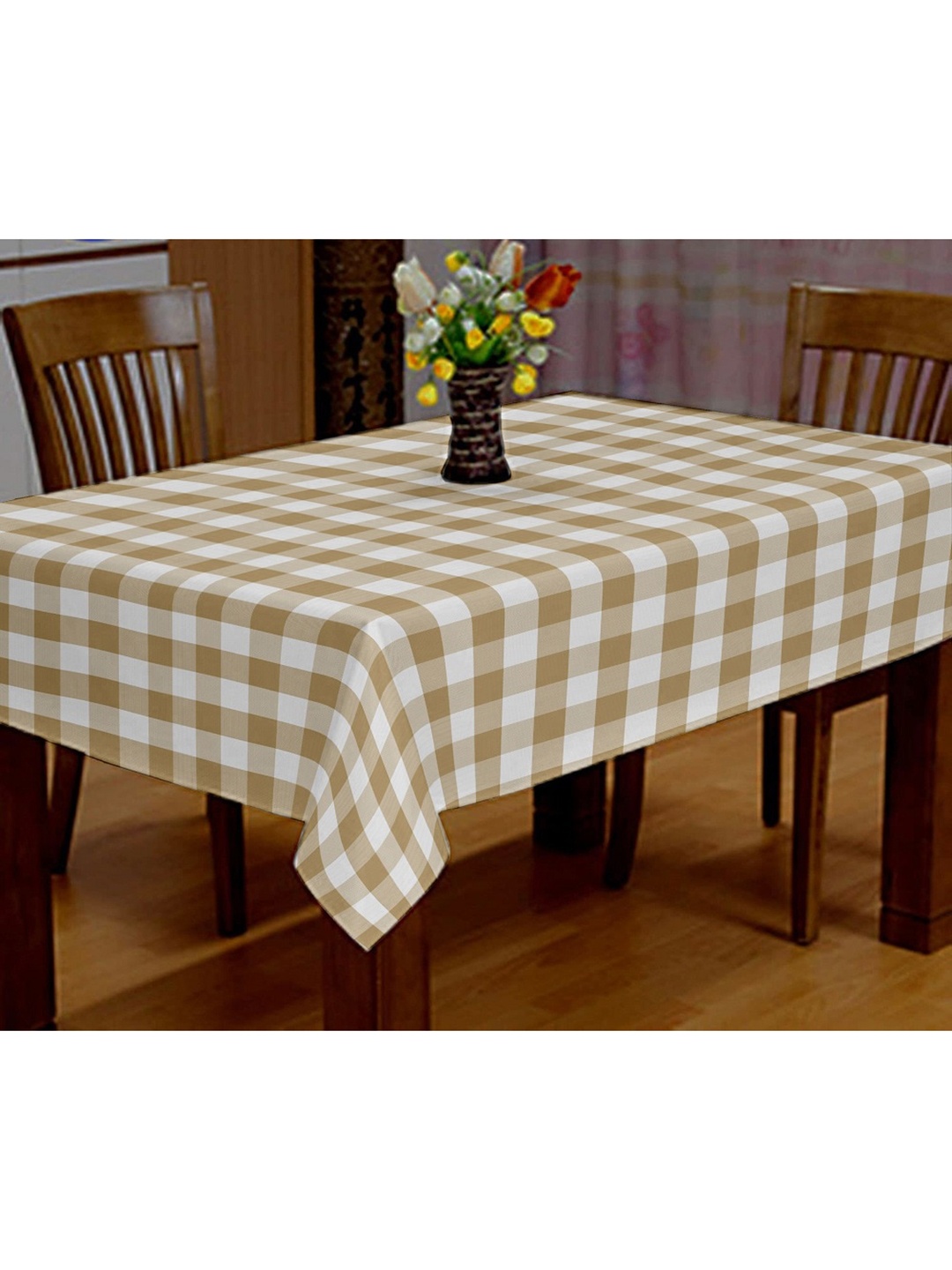 

Lushomes Beige & White Checked Table Cover