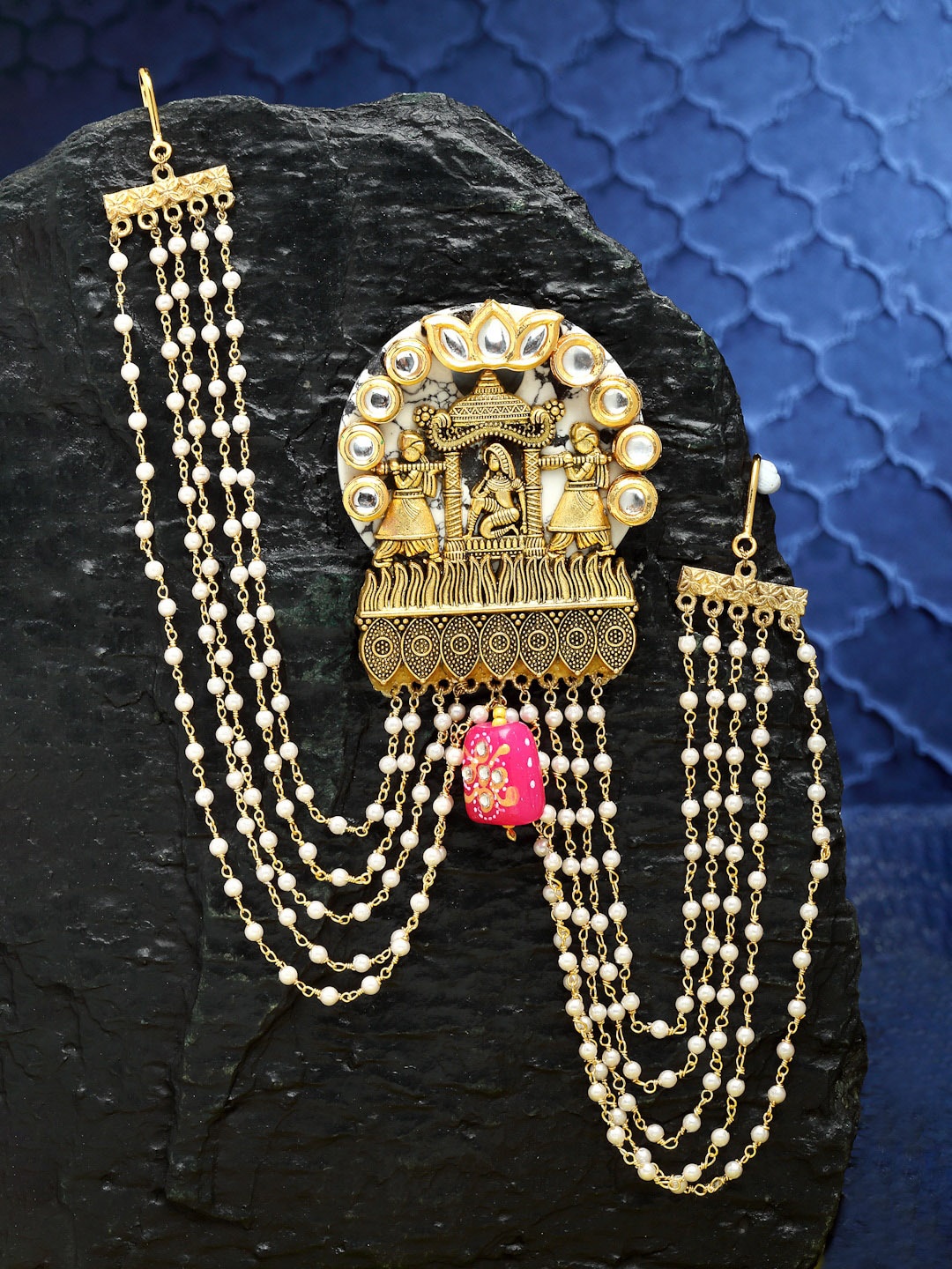 

DUGRISTYLE Pink & Gold Toned Kundan Studded & Pearls Beaded Bun Pins