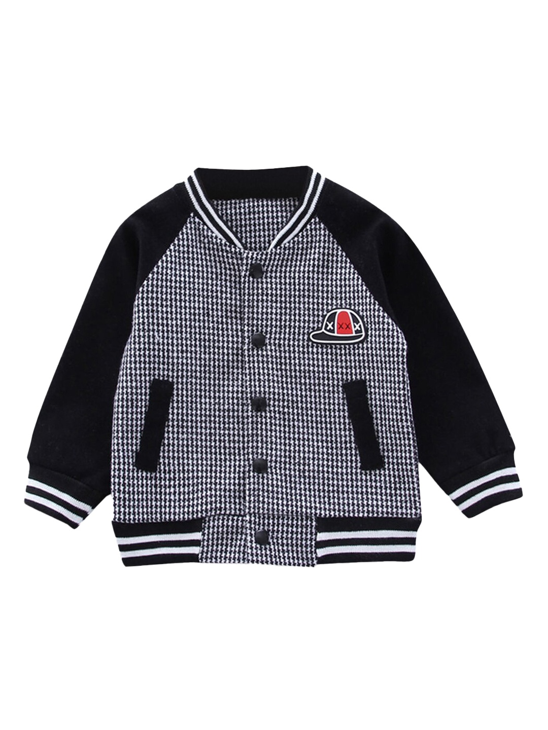 

Hopscotch Boys Black Checked Bomber with Embroidered Jacket