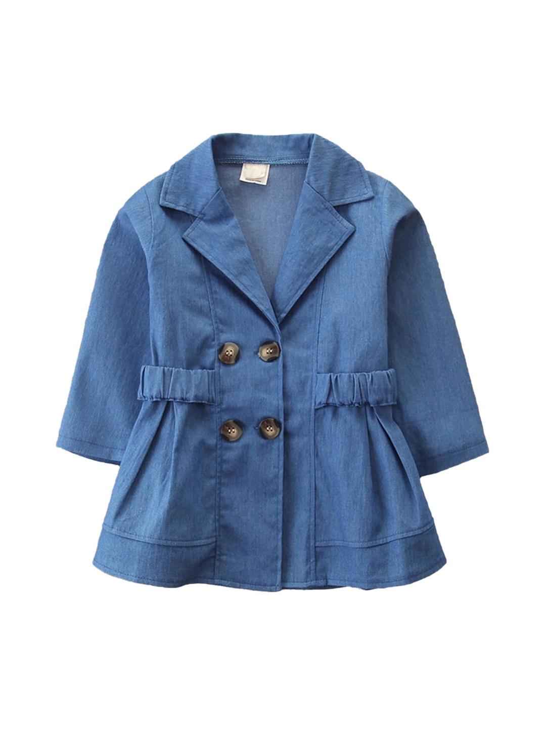 

Hopscotch Girls Blue Solid Pure Cotton Pea Coat
