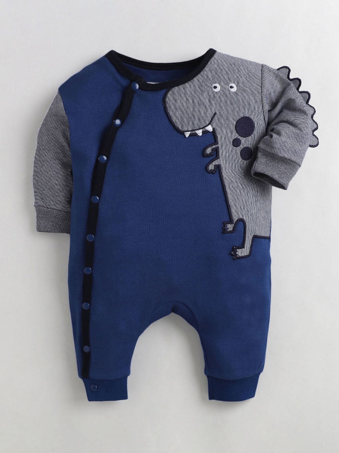 

Hopscotch Infant Boys Navy-Blue & Grey Self-Design Pure Cotton Rompers