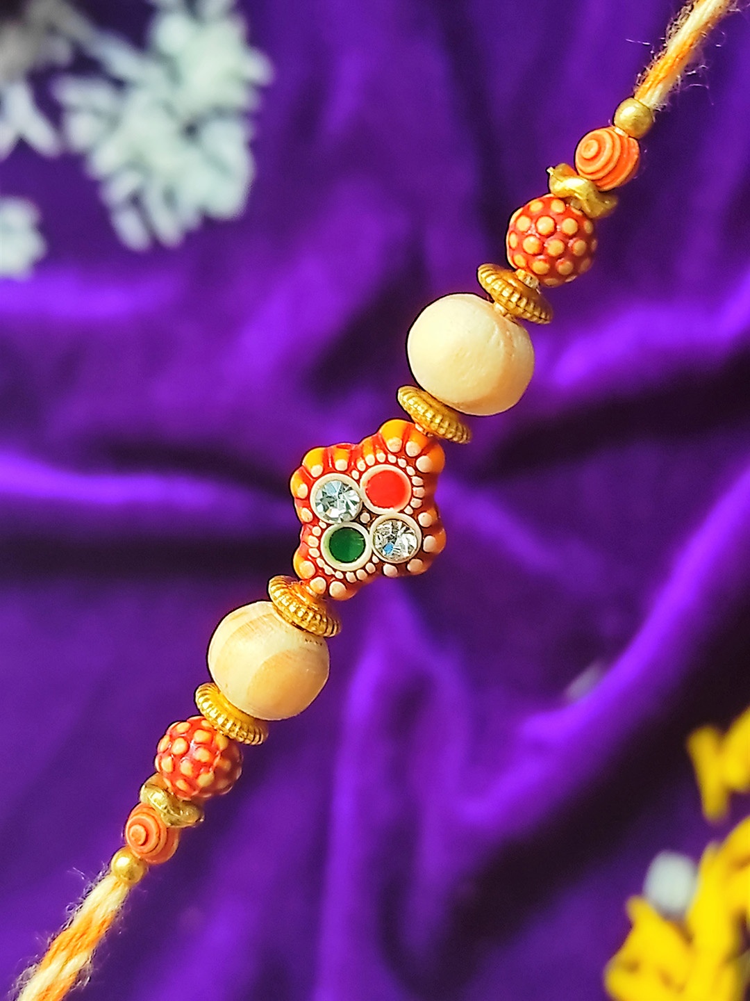 

CRAYTON Men Orange & Yellow Beaded Thread Rakhi