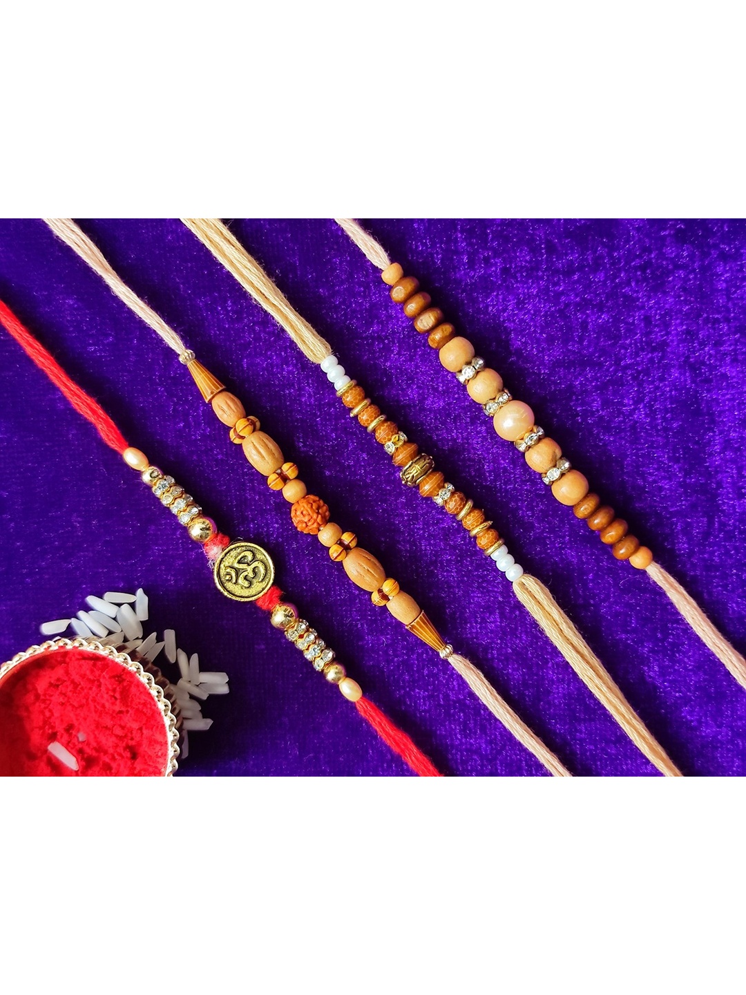 

CRAYTON Set of 4 Beaded Rakhi, Multi