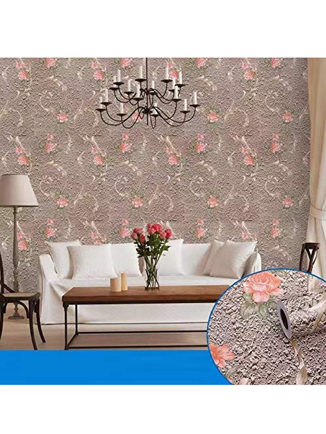 

ANNA CREATIONS Brown & Peach-Coloured Floral Printed Self Adhesive Removable Wallpaper