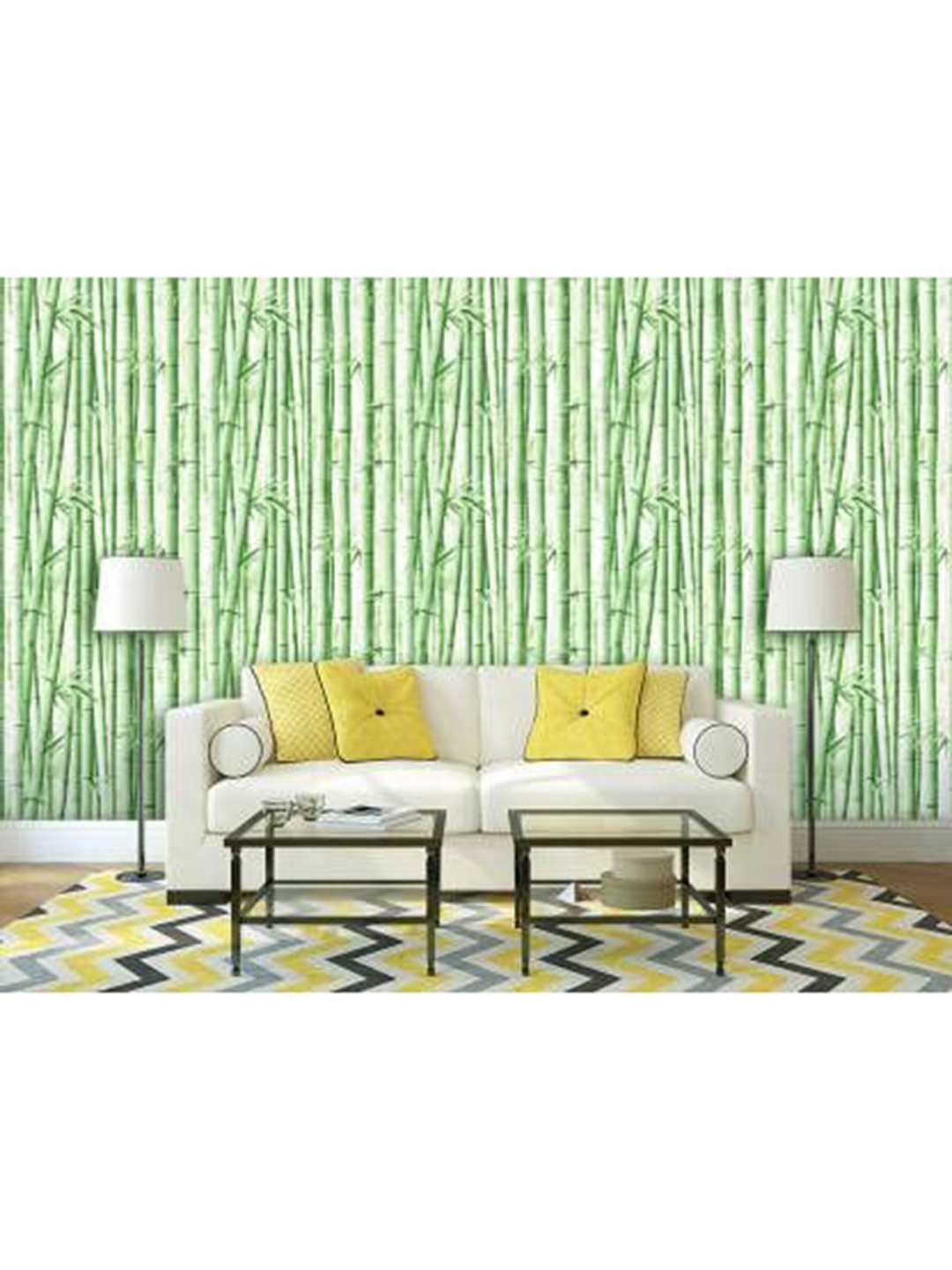 

ANNA CREATIONS Green Bamboo Print Self Adhesive Removable Wallpaper, Multi