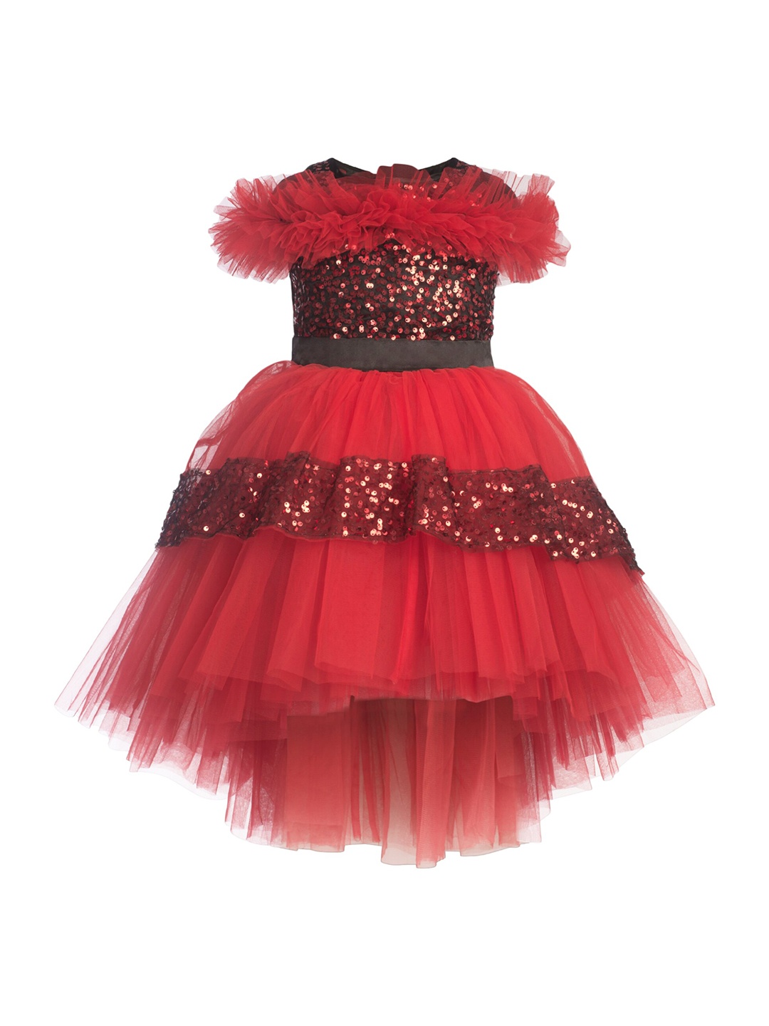 

Toy Balloon kids Red & flame scarlet Embellished Layered Net Dress