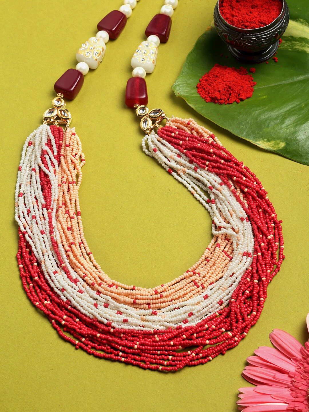 

DUGRISTYLE Red & White Sterling Silver Gold-Plated Handcrafted Necklace