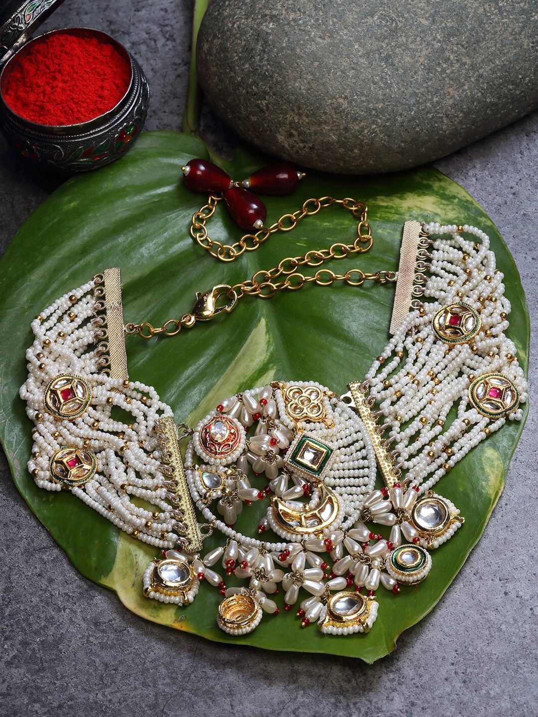 

DUGRISTYLE Gold-Toned & Red Sterling Silver Gold-Plated Handcrafted Necklace