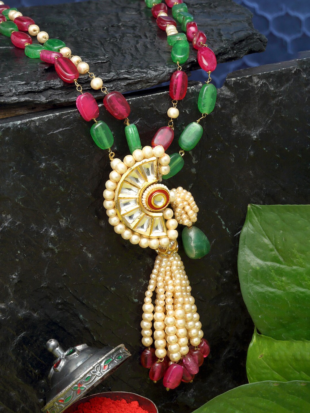 

DUGRISTYLE Gold-Toned & Green Sterling Silver Gold-Plated Handcrafted Necklace