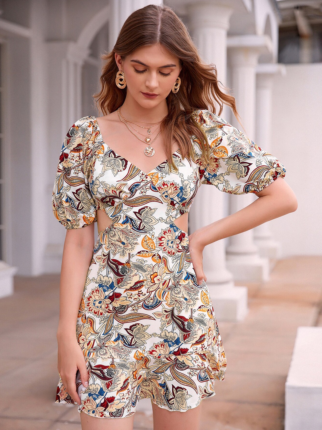 

URBANIC White Floral Dress