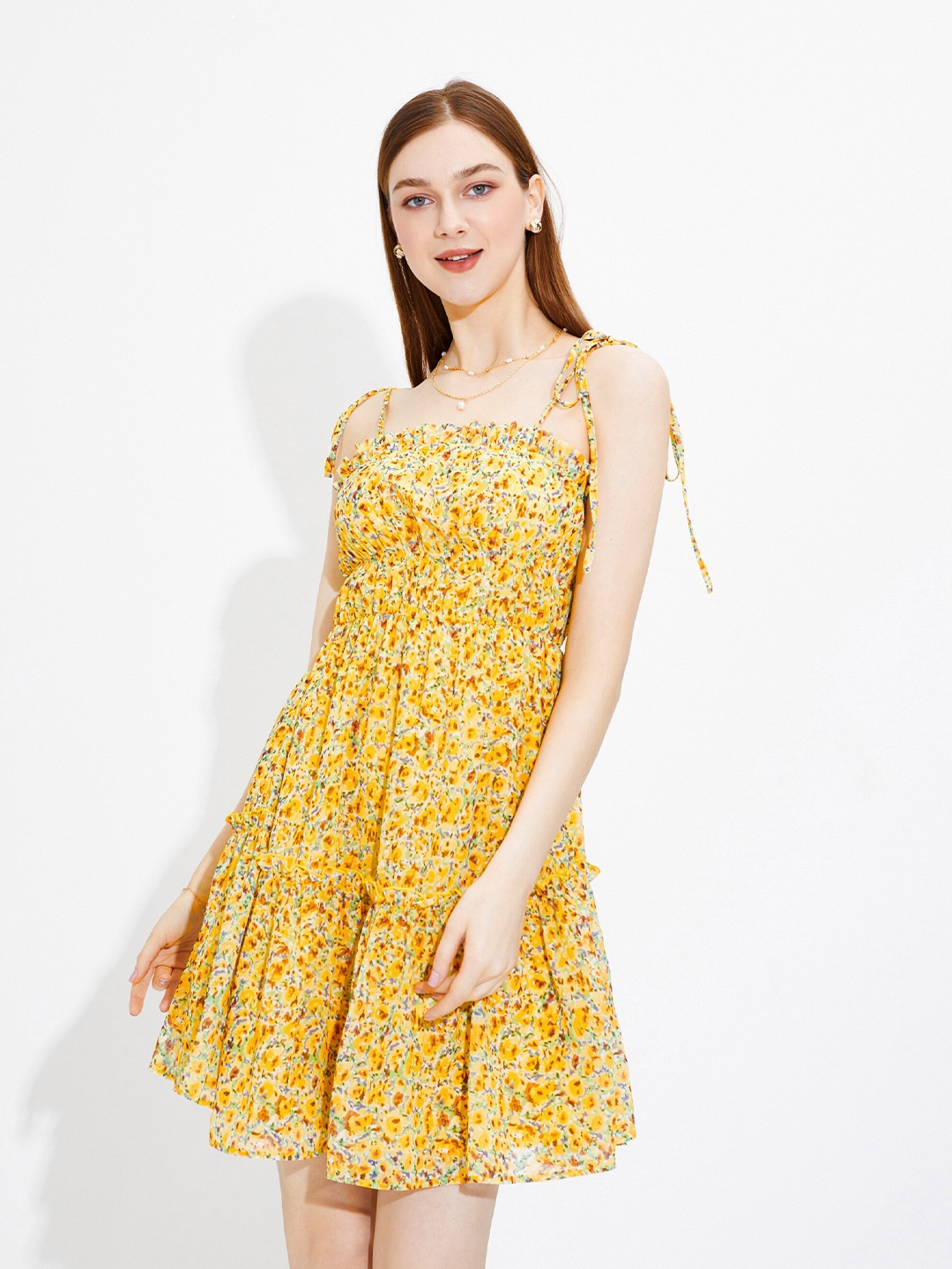 

URBANIC Yellow Floral Dress