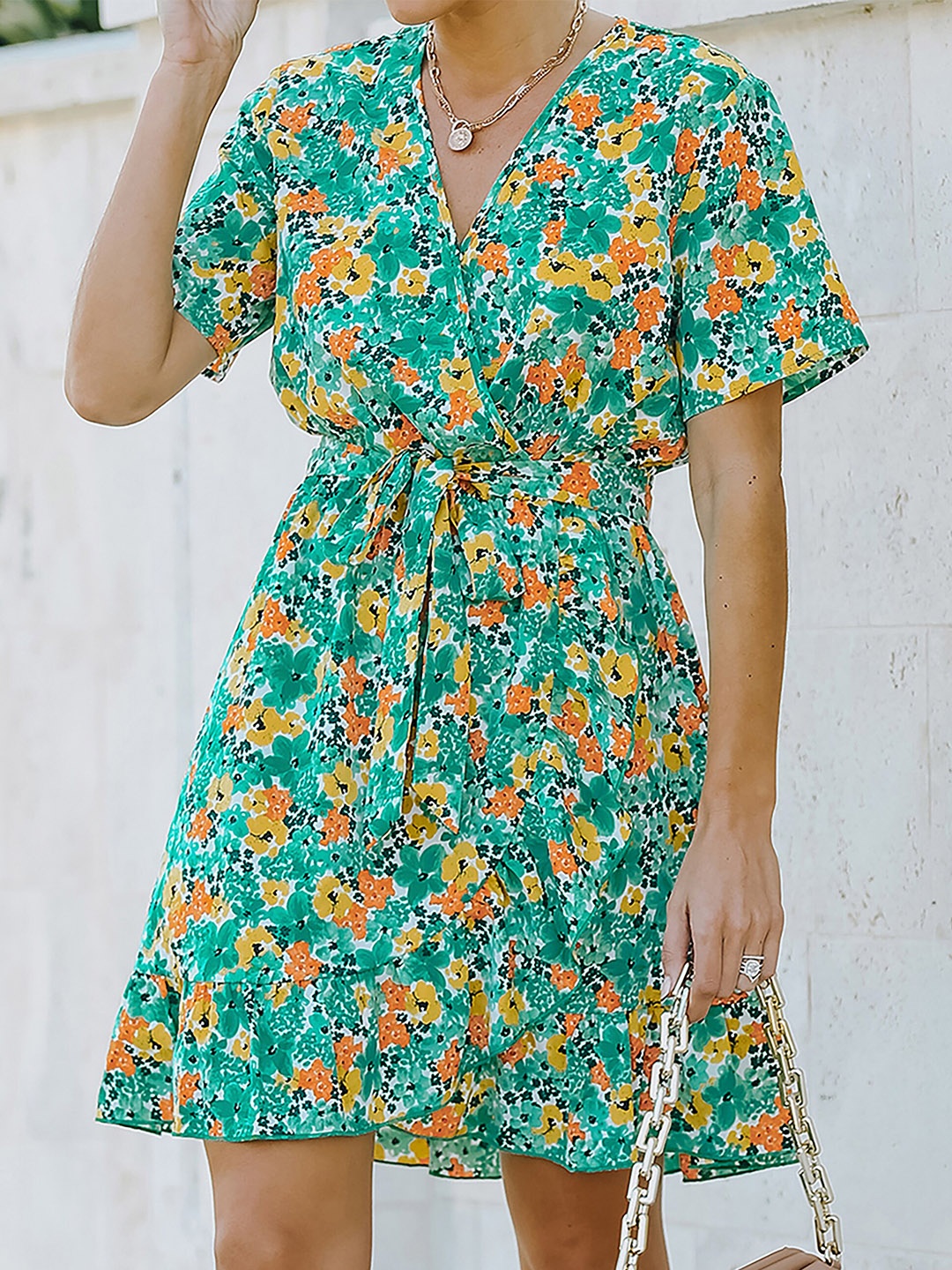 

URBANIC Green Floral Dress