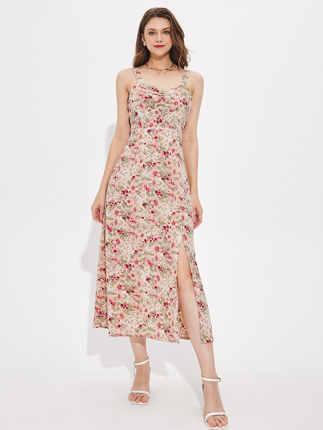

URBANIC Beige Floral Dress