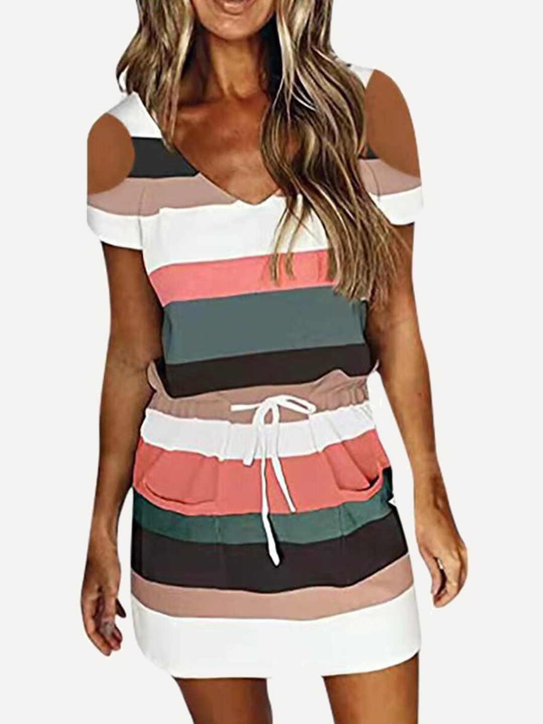 

URBANIC Multicoloured Striped A-Line Mini Dress, Multi