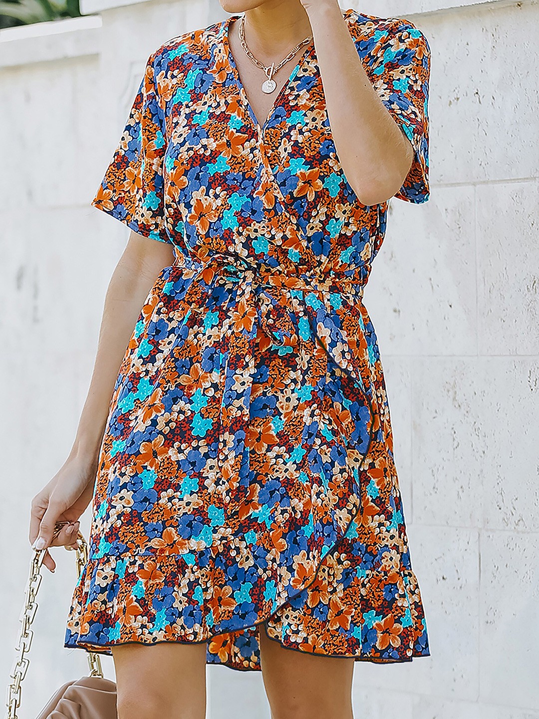 

URBANIC Orange Floral Dress