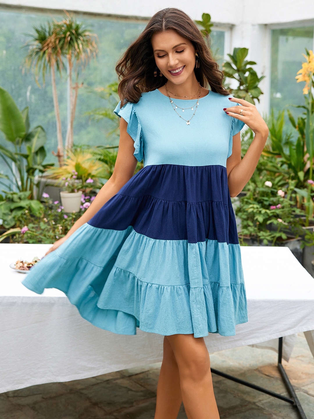 

URBANIC Blue Colourblocked Dress