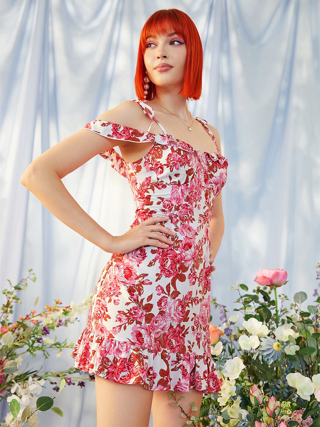 

URBANIC Red Floral Dress