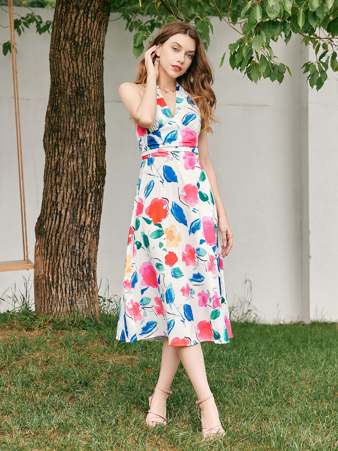 

URBANIC Multicoloured Floral Midi Dress, Multi