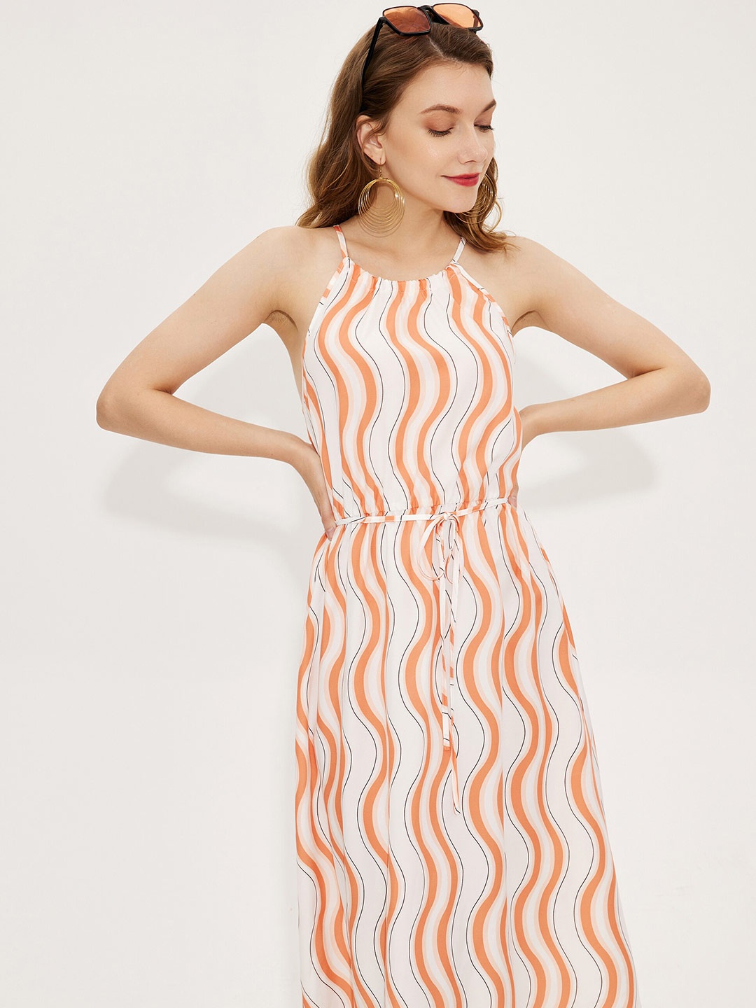 

URBANIC Orange A-Line Midi Dress