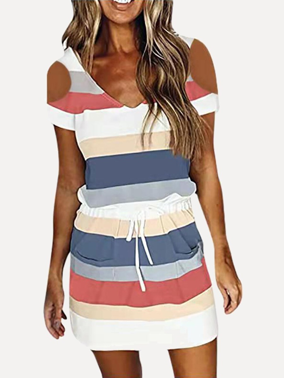 

URBANIC Red Striped A-Line Mini Dress