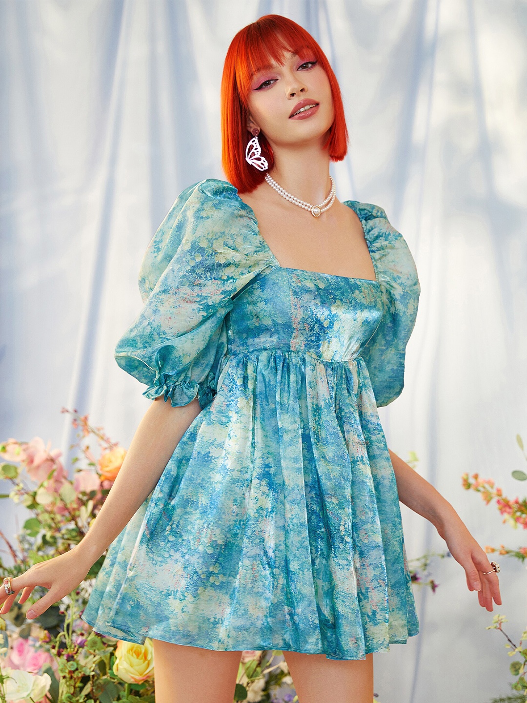 

URBANIC Blue Floral Mini Dress