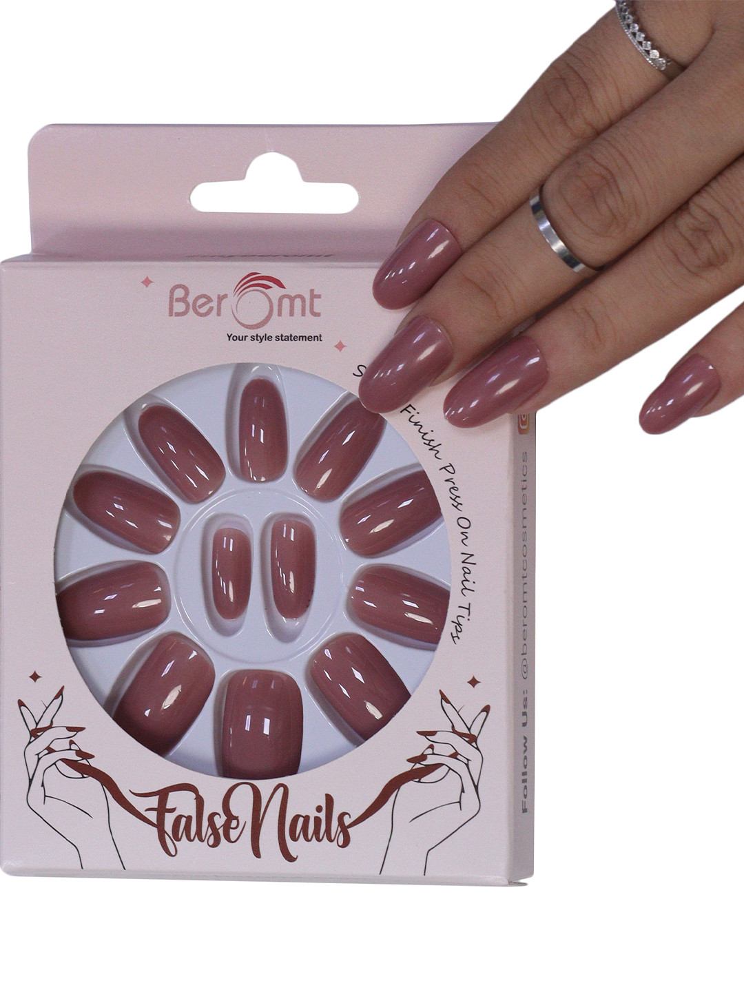 

BEROMT 12 Pcs Long-Lasting Reusable Lightweight Salon Finish Press on Nail Tips - 340, Brown