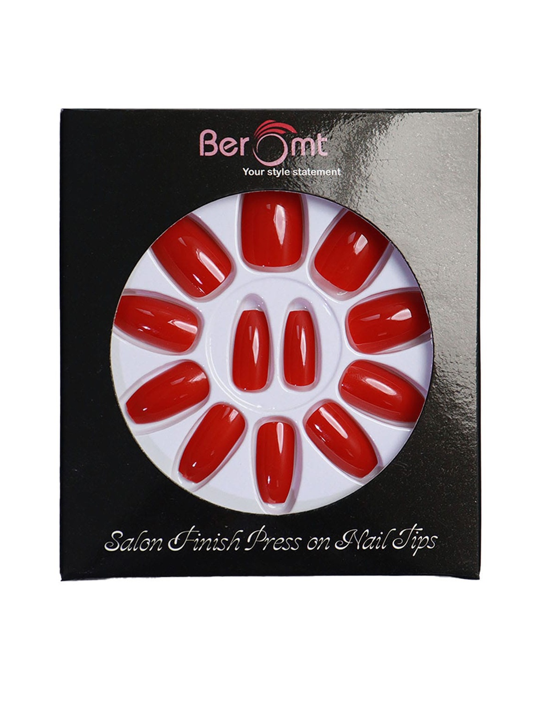 

BEROMT Salon Finish Premium Glossy Press-On False Nail Tips Kit - Shade 375, Red
