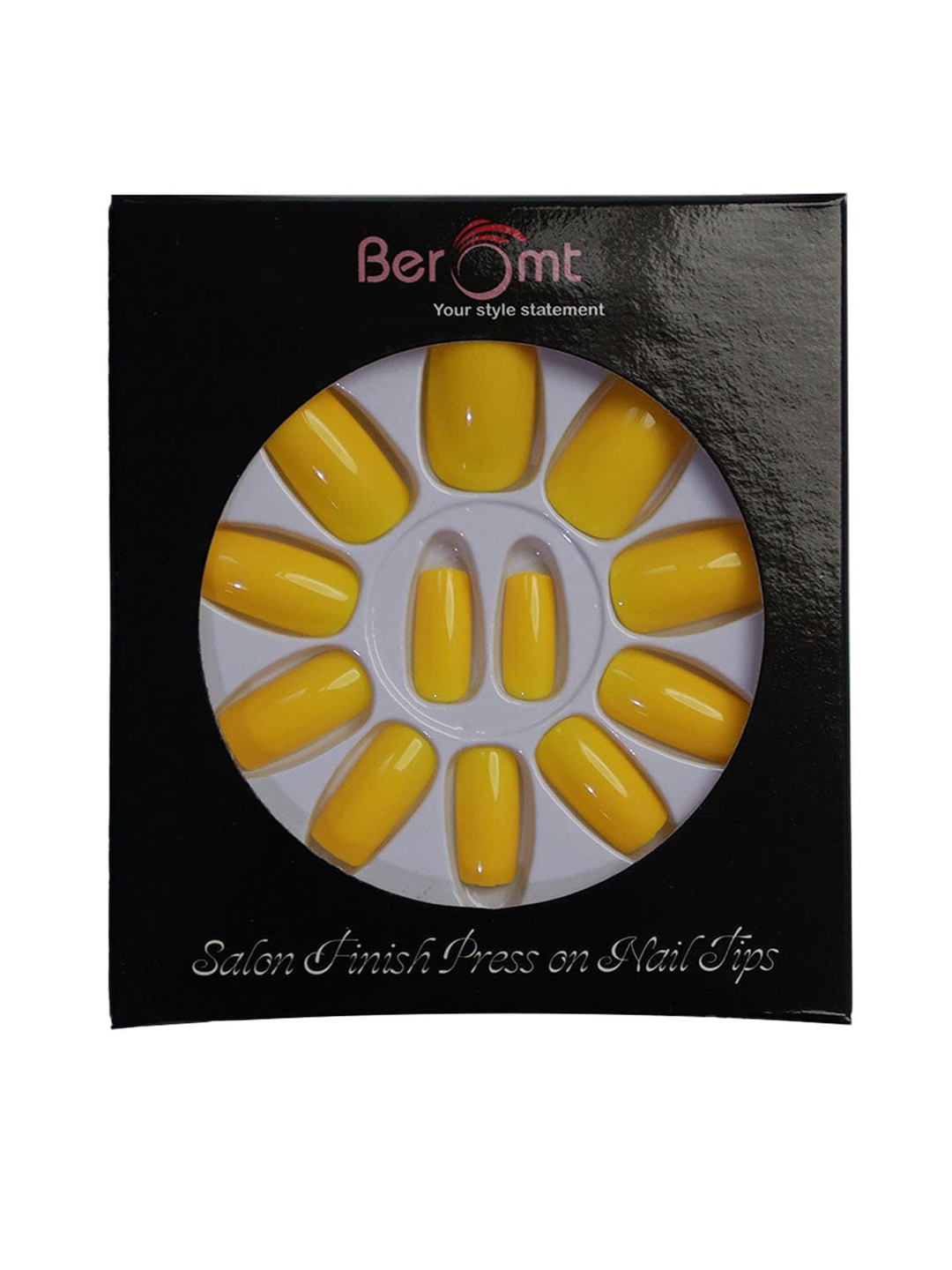 

BEROMT 12 Pcs Long-Lasting Reusable Lightweight Salon Finish Press on Nail Tips - 347, Yellow