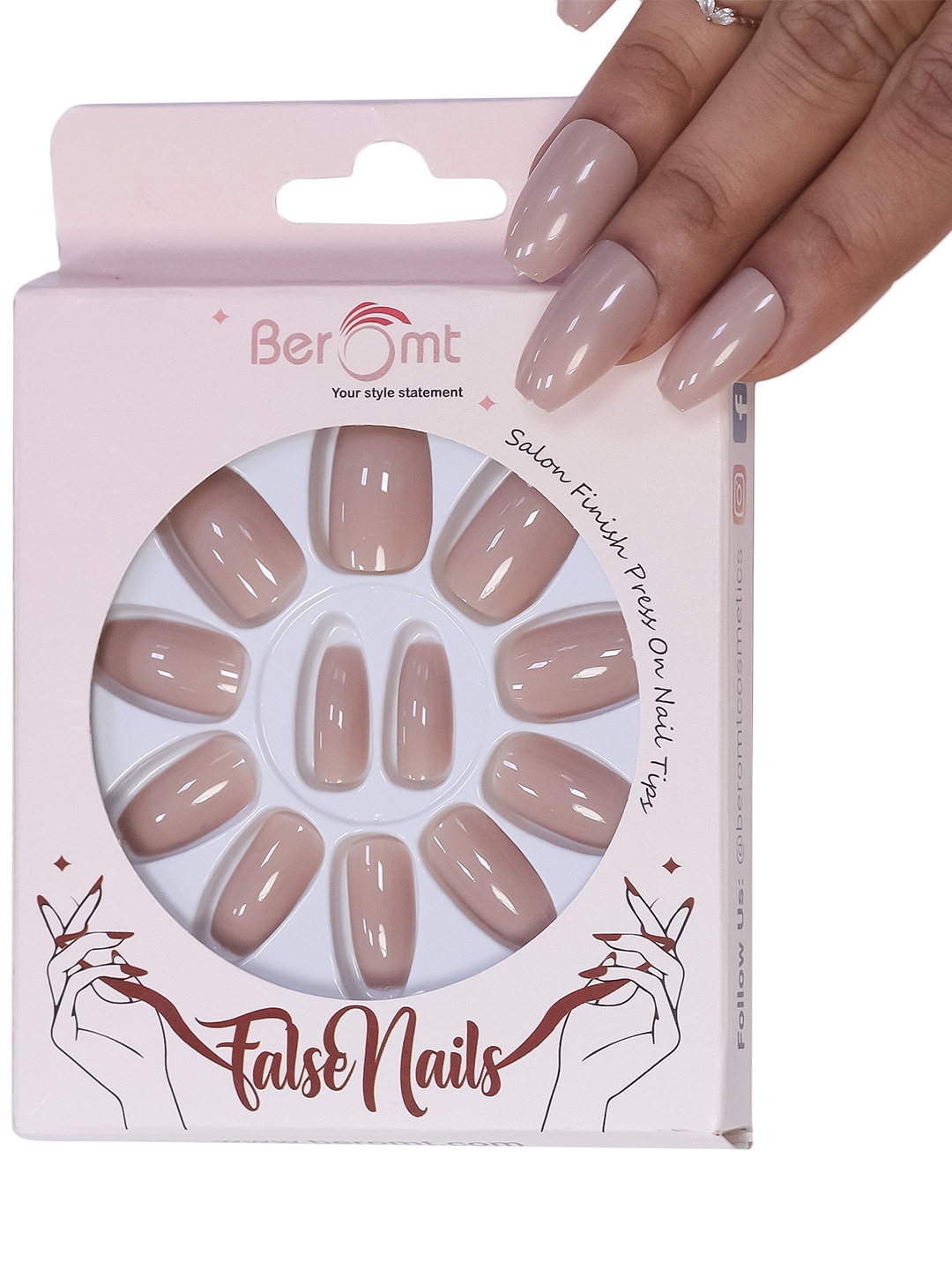 

BEROMT Salon Finish Premium Glossy Press-On False Nail Tips Kit - Shade 399, Nude