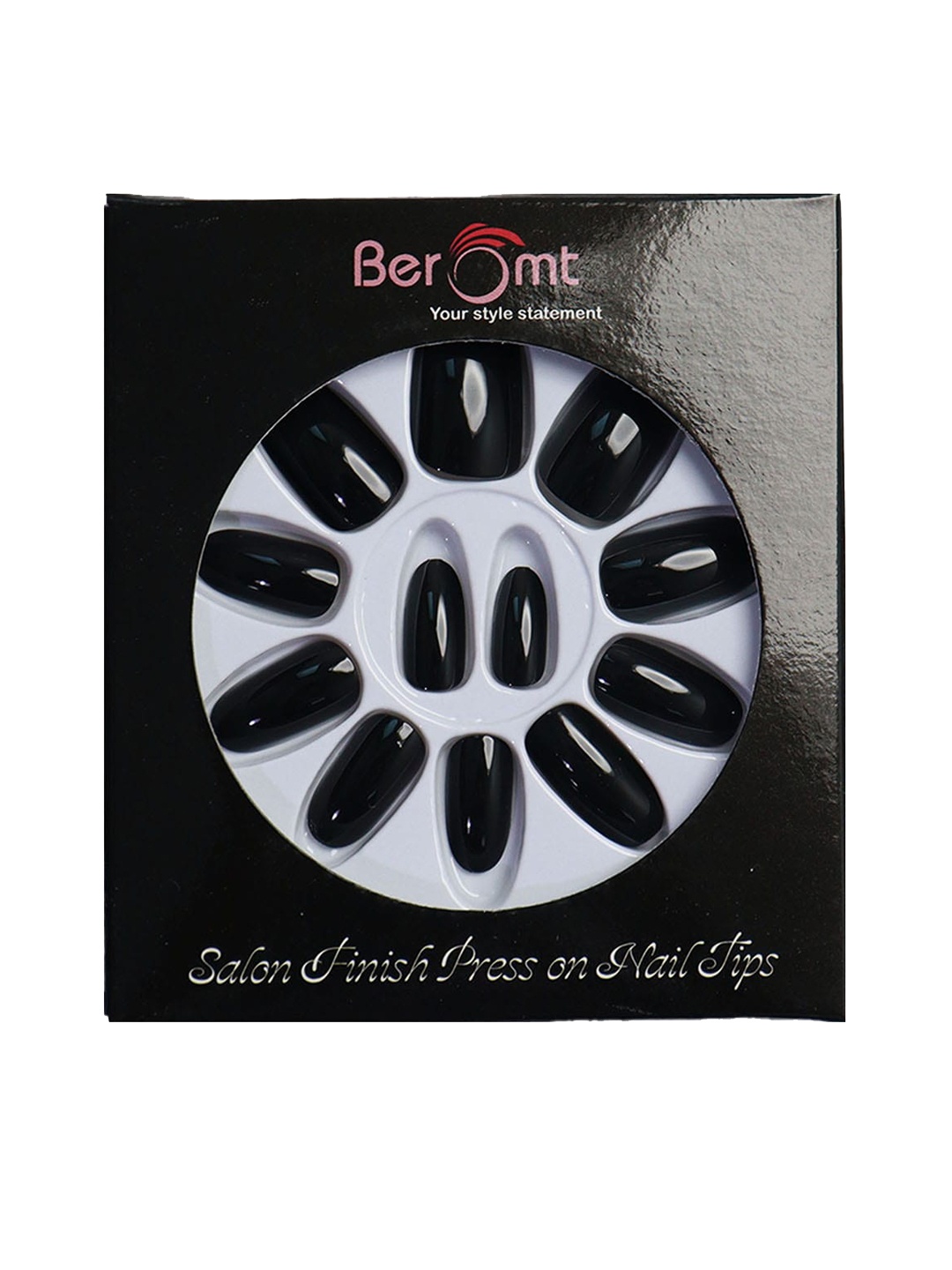

BEROMT Salon Finish Premium Glossy Press-On False Nail Tips Kit - Shade 387, Black