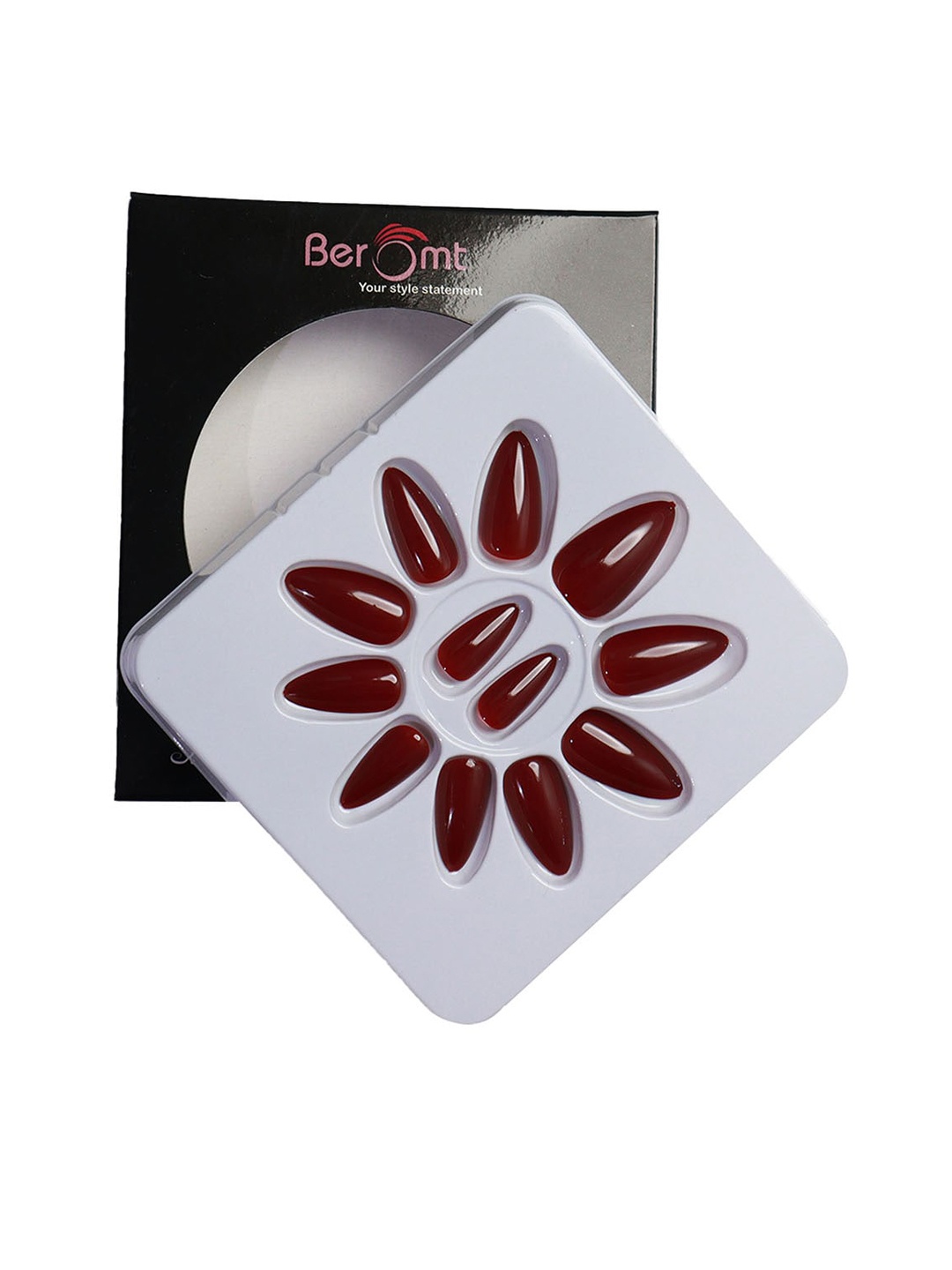 

BEROMT Salon Finish Premium Glossy Press-On False Nail Tips Kit - Shade 396, Maroon