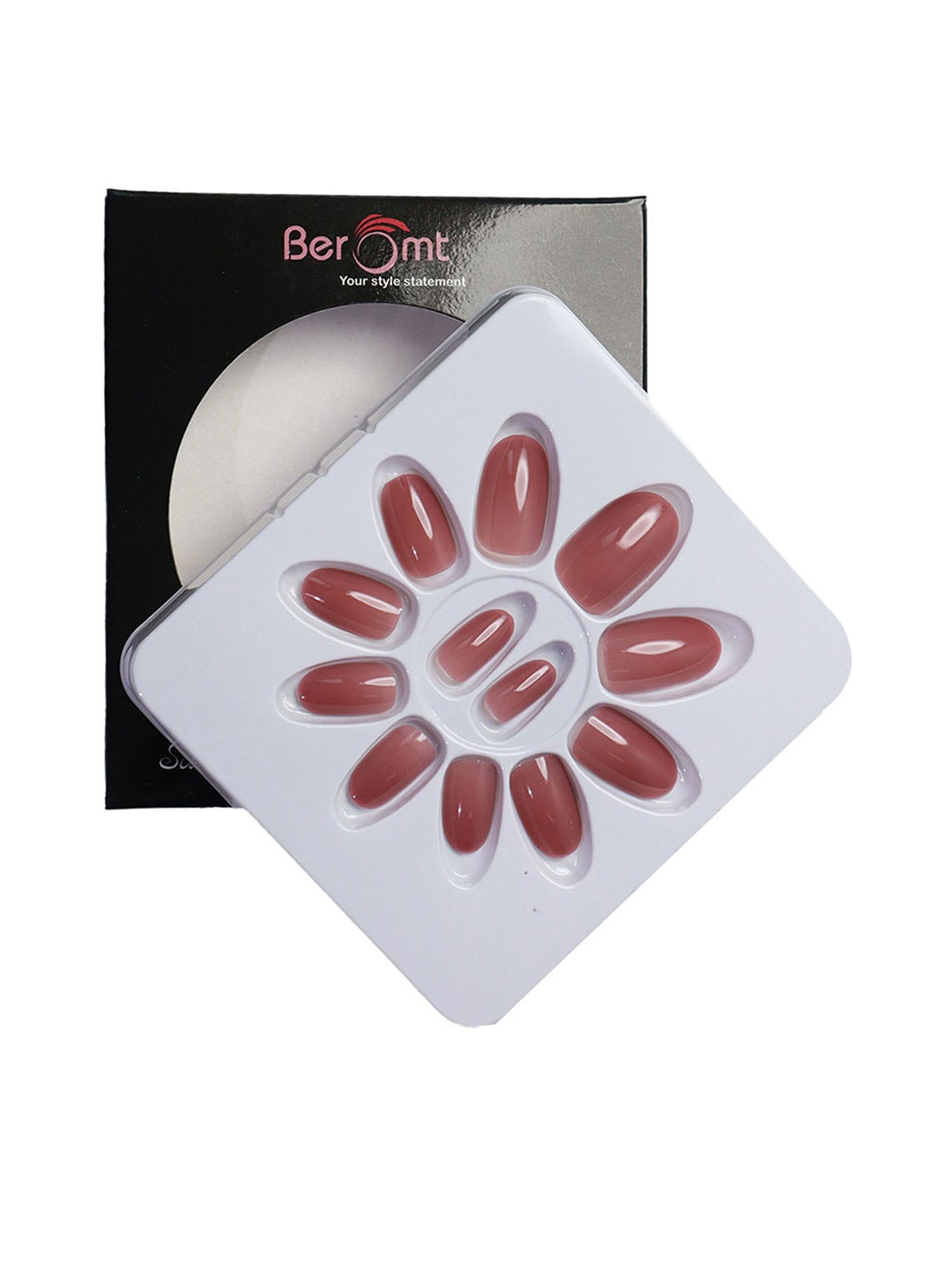 

BEROMT Salon Finish Premium Glossy Press-On False Nail Tips Kit - Shade 390, Brown