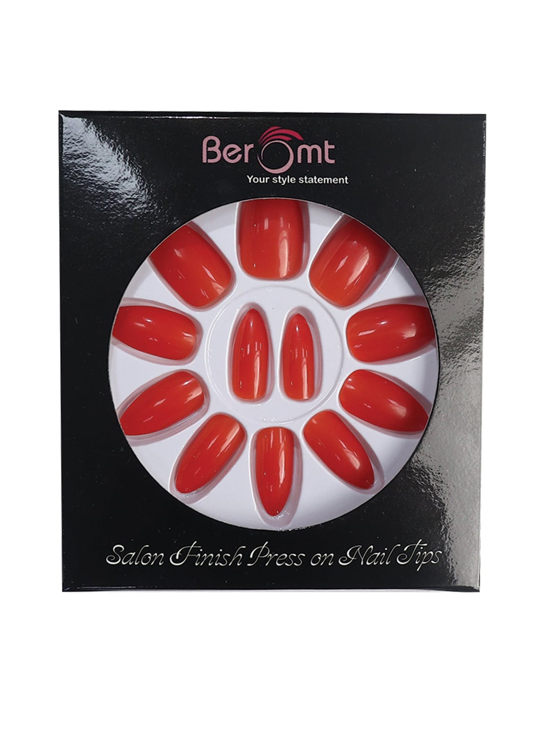 

BEROMT 12 Pcs Long-Lasting Reusable Lightweight Salon Finish Press on Nail Tips-440, Red