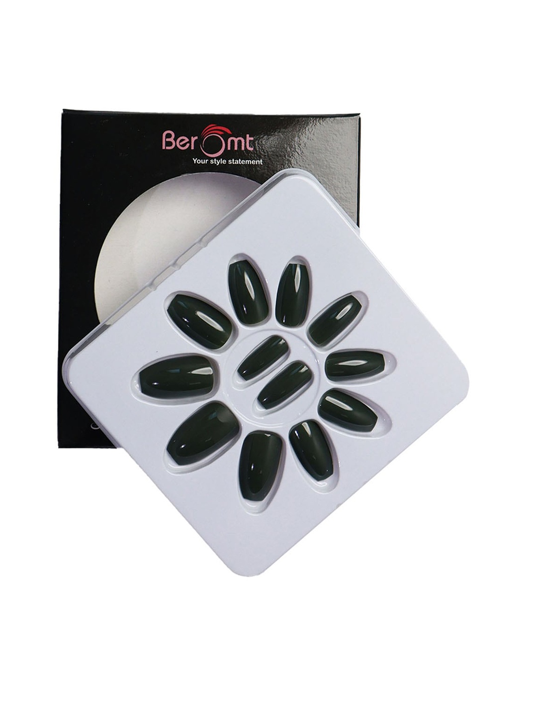 

BEROMT Salon Finish Premium Glossy Press-On False Nail Tips Kit - Shade 391, Green