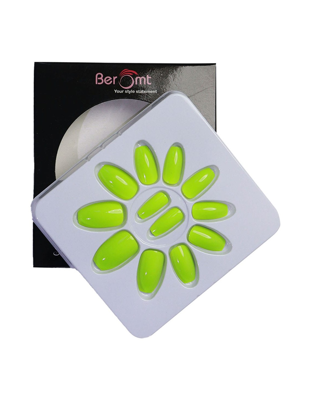 

BEROMT Salon Finish Premium Glossy Press-On False Nail Tips Kit - Shade 363, Green