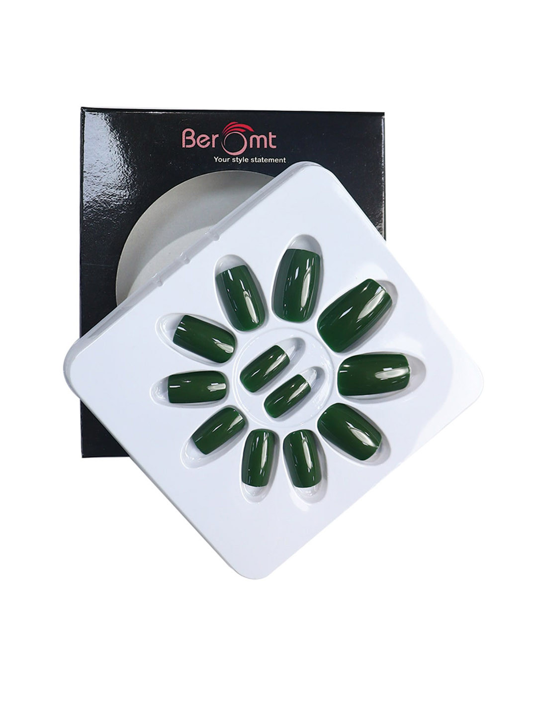 

BEROMT 12 Pcs Long-Lasting Reusable Lightweight Salon Finish Press on Nail Tips-429, Green