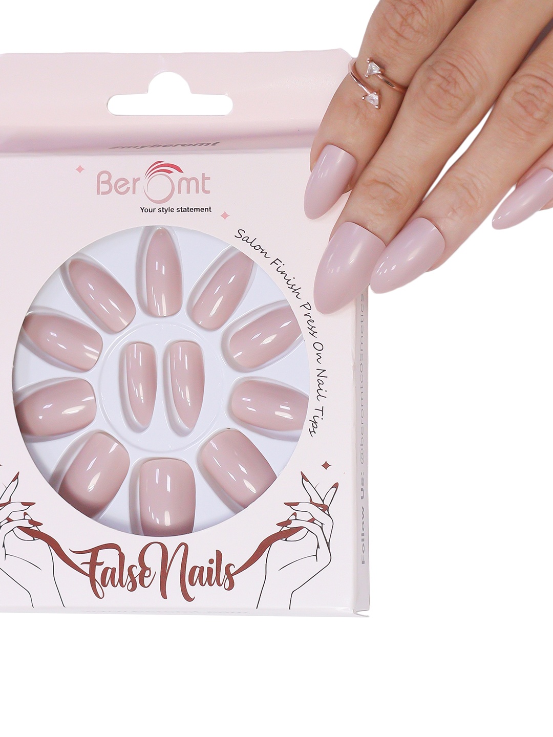 

BEROMT 12 Pcs Long-Lasting Reusable Premium Glossy Salon Finish Press on Nails - Shade 319, Grey