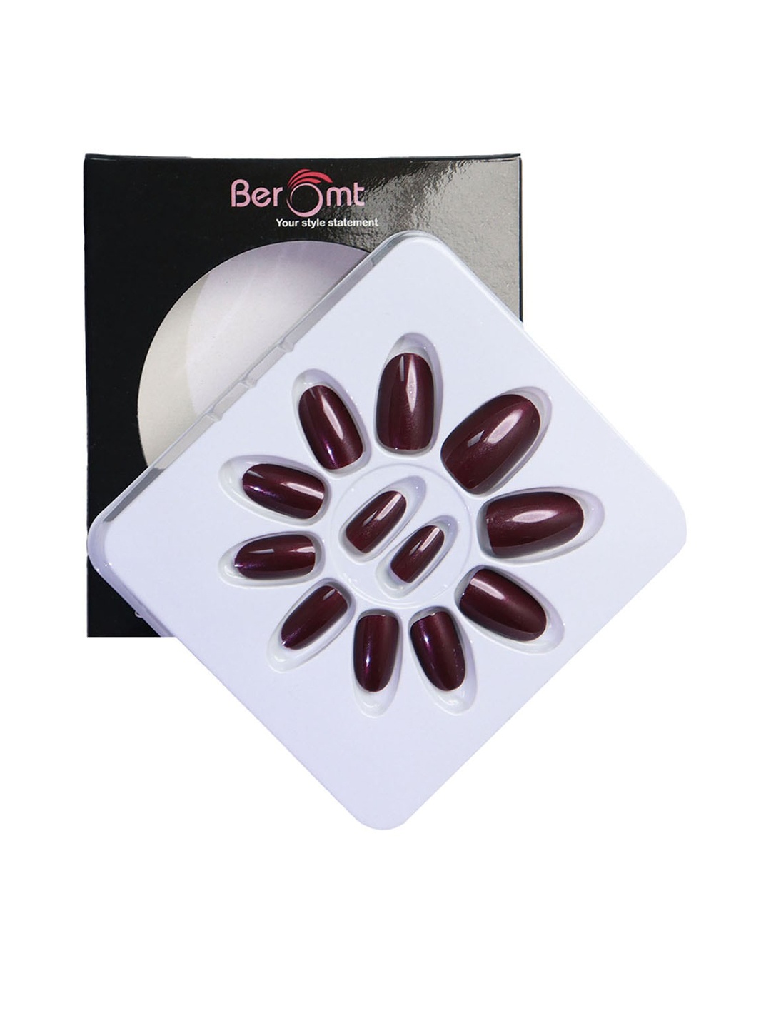 

BEROMT Salon Finish Premium Glossy Press-On False Nail Tips Kit - Shade 354, Coffee brown