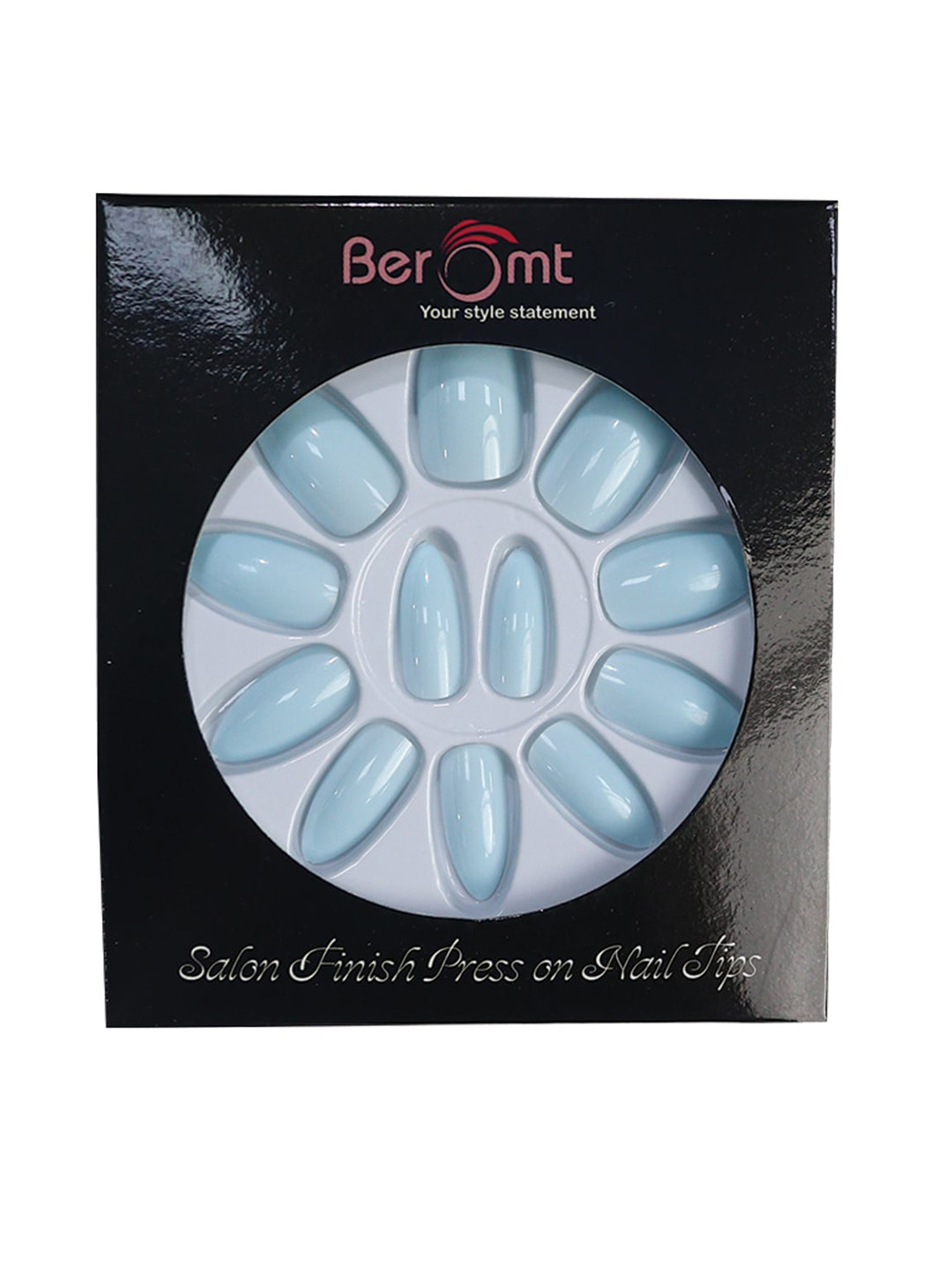 

BEROMT 12 Pcs Long-Lasting Reusable Lightweight Salon Finish Press on Nail Tips-436, Blue